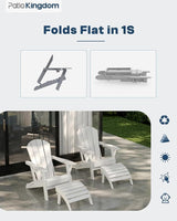 White 6-Piece Folding Adirondack Chair Set with Cup Holders, Ottomans, Side Table & Beige 9FT Patio Umbrella with Base - Photo 3