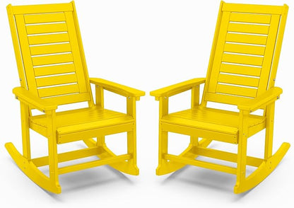 IVY&LANE Outdoor Rocking Chairs Set of 2 | Porch-Rockers | Yellow | HDPE Plastic | All-Weather | High Back | Wide Seat | Oversized Patio Rocker for Adult | for Outside Deck Balcony Garden