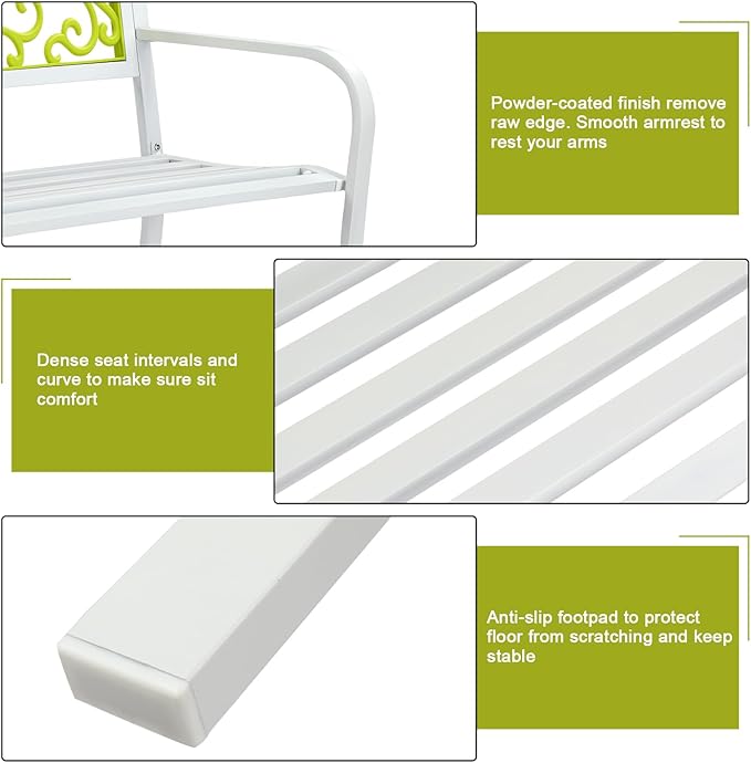 VINGLI Outdoor Bench for Patio Metal Garden Bench w/PVC Back Pattern - Photo 4