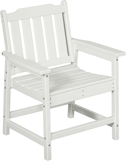 Outsunny All-Weather Patio Chair, HDPE Patio Dining Chair, Heavy Duty Wood-Like Outdoor Furniture for Garden, Backyard, Deck, Porch, Lawn, White