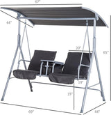 Outsunny 2 Person Porch Swing with Stand, Outdoor Swing with Canopy, Pivot Storage Table, 2 Cup Holders - Photo 7