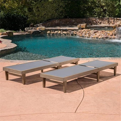 Christopher Knight Home Shiny Outdoor Wood Chaise Lounge (Set of 2), Grey Finish/Dark Grey Mesh