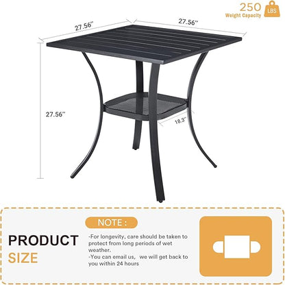 VICLLAX Small Square Outdoor Patio Table, All Weather Metal Outdoor Dining for Lawn Garden