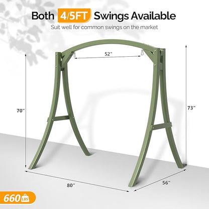 VINGLI Outdoor Wooden Swing Frame, Heavy Duty 1000 LBS A-Frame Swing Stand with Farmhouse Cottage Style, Patio Porch Swing Bench Stand for Indoor & Outdoor (Green)