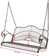 Porch Swing Hanging Bench Metal Porch Swing Outdoor Patio Furniture Iron Swing Chair Heavy Duty Steel Black Porch Swing - Photo 6