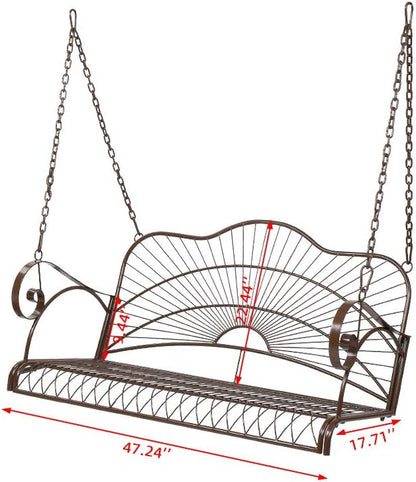 Porch Swing Hanging Bench Metal Porch Swing Outdoor Patio Furniture Iron Swing Chair Heavy Duty Steel Black Porch Swing Hanging Chair Porch Swings for Garden, Yard, Deck, Backyard(Not Included Stand)