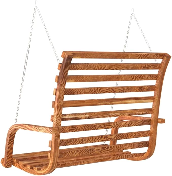 Solid Bent Wood Swing Bench, Teak Stain Finish, 49.6x24.8x36.2 Inch Outdoor Seating for Patio, Garden, or Balcony - Photo 5