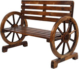 41" Rustic Wooden Wagon Wheel Bench - 2-Person Outdoor Bench for Garden and Patio, Weatherproof, Brown - Photo 1