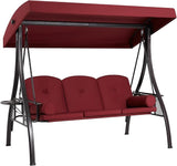HOMREST 3 Seat Outdoor Porch Swing with 1.5" Deepened Cup Holder, Adjustable Canopy, Patio Swing Bed with Stand - Photo 1