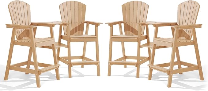 PASAMIC Tall Adirondack Chairs Set of 4, All-Weather HDPE Patio Chairs with Double Connecting Trays - Photo 1
