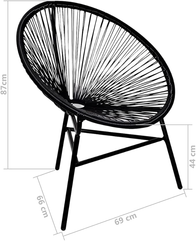 vidaXL Chair Black Poly Rattan Standard Durable Chair Oval
