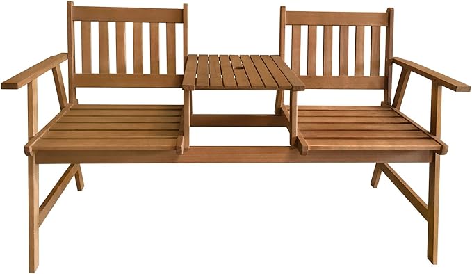 FDW Outdoor Patio Bench Wood Garden Bench Park Bench Acacia Wood with Table for Pool Beach Backyard Balcony Porch Deck - Photo 1