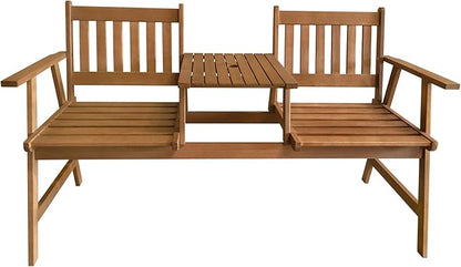 FDW Outdoor Patio Bench Wood Garden Bench Park Bench Acacia Wood with Table for Pool Beach Backyard Balcony Porch Deck Garden Wooden Furniture