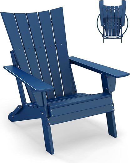GREENVINES Folding-Adirondack-Chair | HDPE Plastic | Arch Series | Fire Pit Chairs | All Weather | for Outdoor Patio Deck Backyard Poolside | Blue