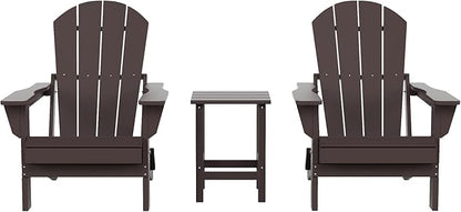 Costaelm 3 piece Patio Set, Outdoor Modern Adirondack Table and Chairs, All Weather Balcony Furniture Set Lounge Firepit Chairs for Outside Deck Garden Lawn Pool, Dark Brown