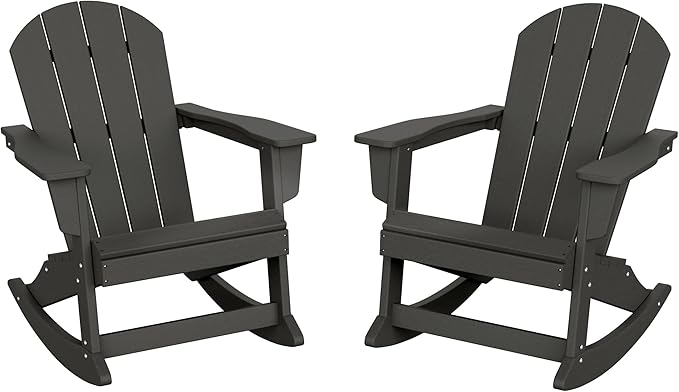 WO WESTIN OUTDOOR HDPE Laguna Outdoor Rocking Poly Adirondack Chair (Set of 2), Gray