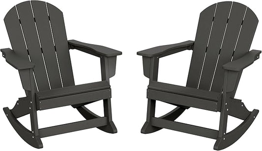 WO WESTIN OUTDOOR HDPE Laguna Outdoor Rocking Poly Adirondack Chair (Set of 2), Gray