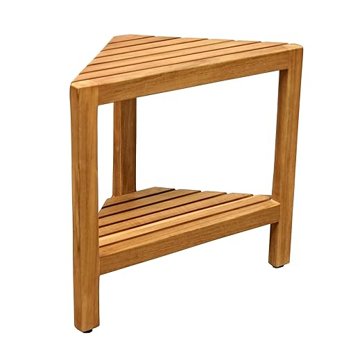 Asta Aris Solid Teak Indoor Outdoor Shower/Bath/Spa Corner Stool with Shelf, Fully Assembled, TB-011A - Photo 1
