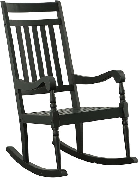 Carolina Chair & Table Belmont Outdoor Rocking Chair – Solid Wood Porch Rocker with Slat Back, Weatherproof Black Finish - Comfortable Armrests, Rustic Patio Garden Balcony Deck Seating Furniture
