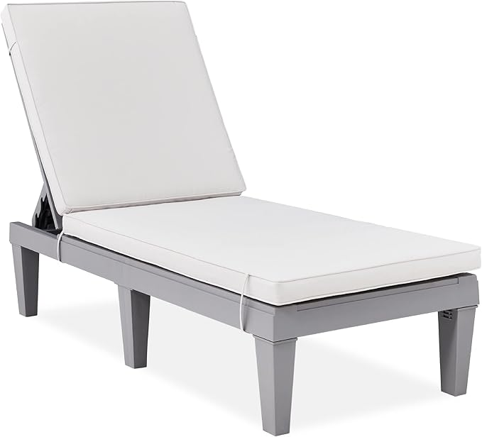 Best Choice Products Outdoor Lounge Chair, Resin Patio Chaise Lounger for Poolside, Backyard, Porch w/Seat Cushion - Photo 1