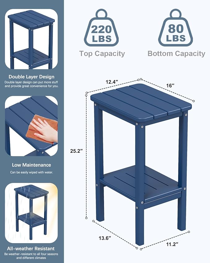3-Piece Outdoor Rocking Chair Set, Oversized Porch Rocking Chair Set of 2 with Side Table, HDPE High Back Patio Rocking Chair, Suitable for Patio, Porch, Backyard, Navy Blue