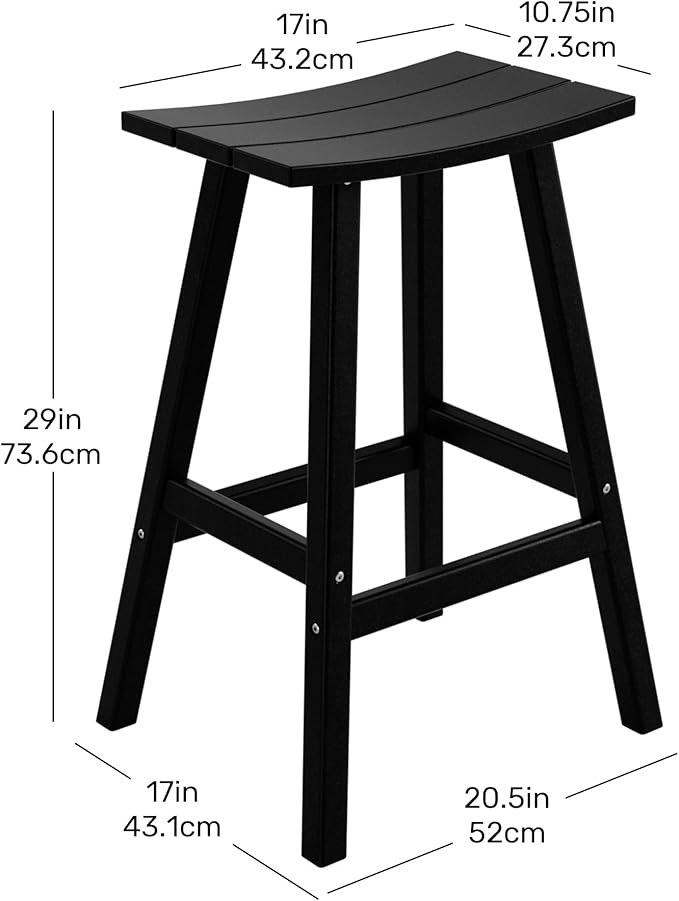 Costaelm All-Weather Bar Stools Set of 3, 29" Height Outdoor Bar Stools, Adirondack Poly Patio Bar Stool for Patio, Deck, Kitchen Counter and Garden, Black