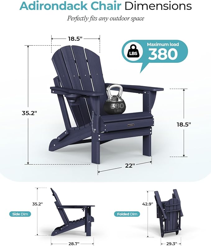 Ciokea Folding Adirondack Chair Wood Texture, Patio Adirondack Chair Weather Resistant - Photo 2