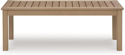 Signature Design by Ashley Hallow Creek Casual UV Resistant Resin Outdoor Coffee Table, Light Brown