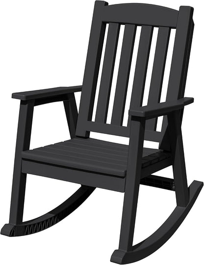 Flamaker Outdoor Rocking Chairs, PP Material Patio Rocking Chairs All Weather Resistant, Heavy Duty Rockers with High Back for Patio Backyard Porch (Black)