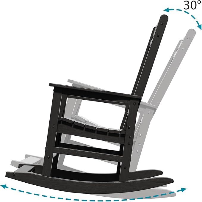 Rocking Chair, Outdoor Rocking Chair for Adults, HDPE Outdoor Chairs with Footboard, All Weather Resistant Porch Rocker, Black