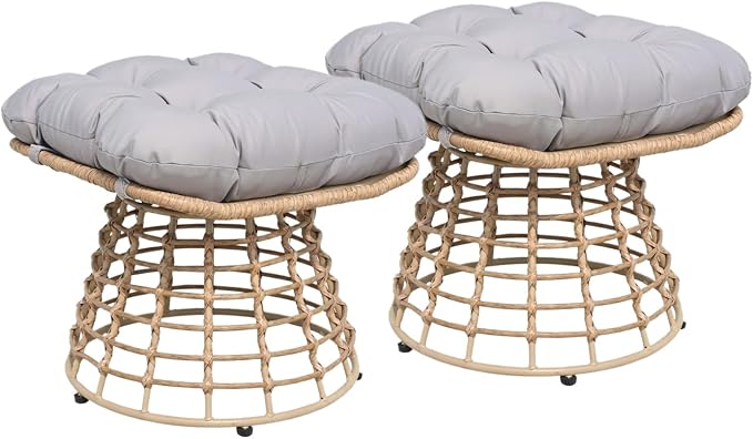 2 Pieces Swivel Outdoor Ottomans for Patio Foot Rest, PE Rattan Wicker Ottoman with Cushions - Photo 1