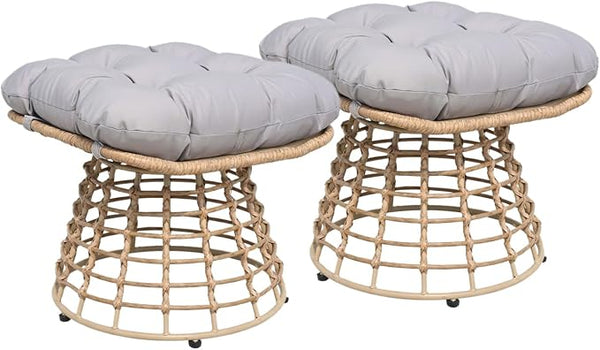 2 Pieces Swivel Outdoor Ottomans for Patio Foot Rest, PE Rattan Wicker Ottoman with Cushions - Photo 1