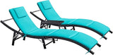 Rankok Outdoor Lounge Chairs Set 3 Pieces Adjustable Chaise Lounge with Folding Table and Cushion for Garden, Poolside - Photo 1