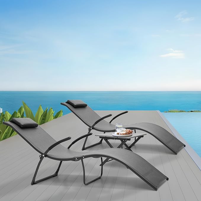 Magshion Outdoor Chaise Lounge Chair Set of 2 with Folding Side Table - Photo 2