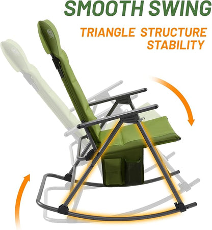TIMBER RIDGE Oversized Folding Rocking Camping Chair, Padded Outdoor Rocker with High Back, Portable Outdoor Chair for Patio, Garden, Lawn, Supports up to 400 lbs, Green, 2 Pack