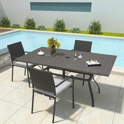Outdoor Rectangle Dining Table 6-Person with 1.57" Umbrella Hole Metal Steel Backyard Bistro Table for Garden, Poolside, Backyard, Brown