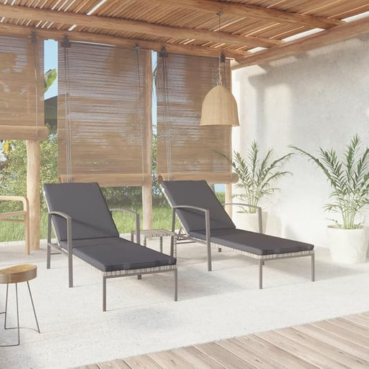 vidaXL 2 pcs Sun Lounger Set with Table - Poly Rattan Outdoor Seating Set with Adjustable High Backrest and Comfortable Cushions, Powder-Coated Steel Frame - Ideal for Garden, Patio & Poolside