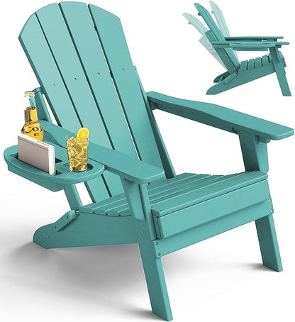 Adjustable Adirondack Chair with Cup Holder, All Weather HDPE Fire Pit Chairs for Deck, Backyard, Patio, Lake Blue