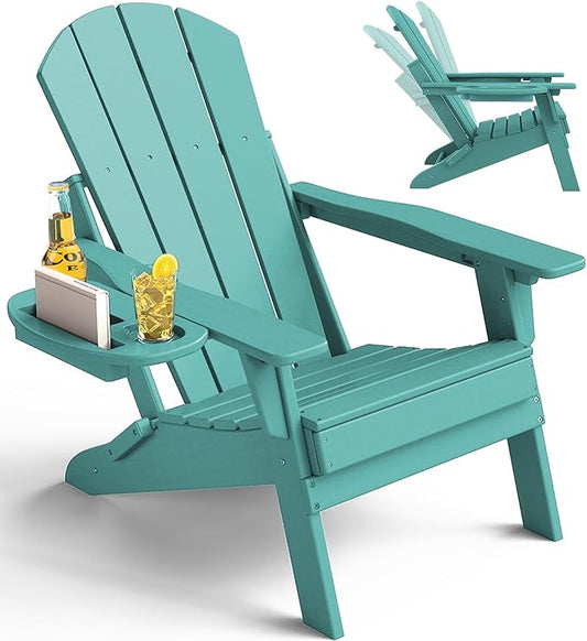 Adjustable Adirondack Chair with Cup Holder, All Weather HDPE Fire Pit Chairs for Deck, Backyard, Patio, Lake Blue