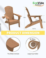 3-Piece Folding Adirondack Chair Set - 38" Extra Tall Back & Embossed Wood Grain - Photo 2