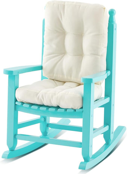 Kids Rocking Chair Cushion Pad Set Toddler Rocking Chair Indoor Outdoor Wooden Rocker Child Patio Rocker for Porch Balcony Lawn Indoor Outdoor(Blue,Ages 2-5)
