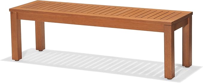 Amazonia Aster Backless Patio Eucalyptus Wood | Ideal for Outdoors and Indoors, 53", Brown Bench