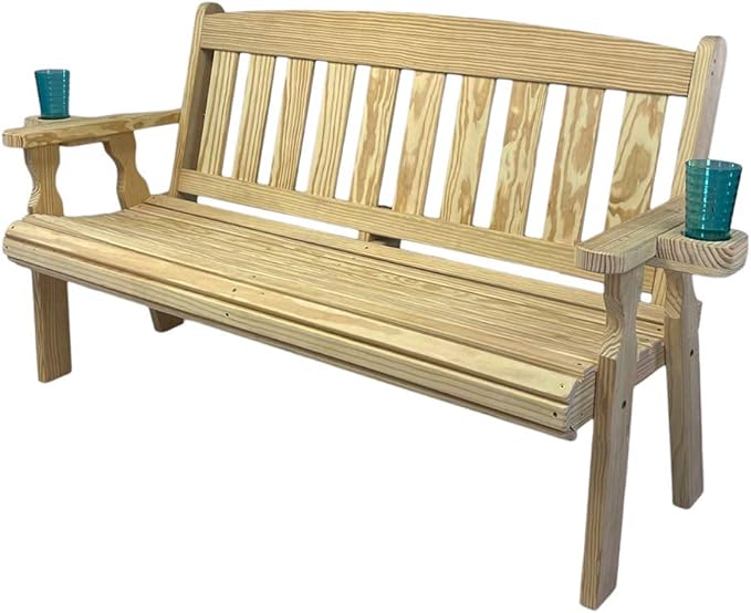 Amish Casual Heavy Duty 800 Lb Mission Pressure Treated Garden Bench with Cupholders (5 Foot, Unfinished)