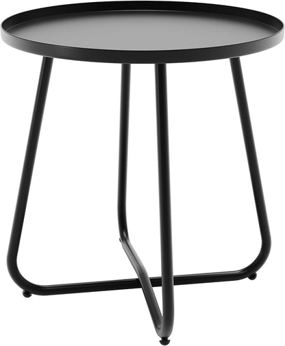 Outdoor Side Table, Indoor & Outdoor 18" Round Patio Side Table, Small Metal Side Table for Porch, Balcony, Living Room, Black