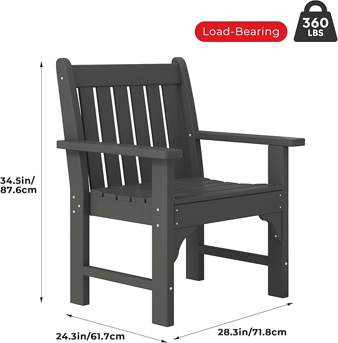 Costaelm Outdoor Dining Arm Chair, Patio HDPE Garden Dining Table Chair, Poly Lumber Waterproof Restaurant Bistro Farmhouse Chairs for Outside Porch Backyard, Gray