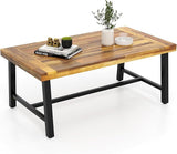 Tangkula Outdoor Acacia Wood Coffee Table, Rectangle Rustic Accent Table with Thickened Top & Heavy-Duty Metal Legs - Photo 1