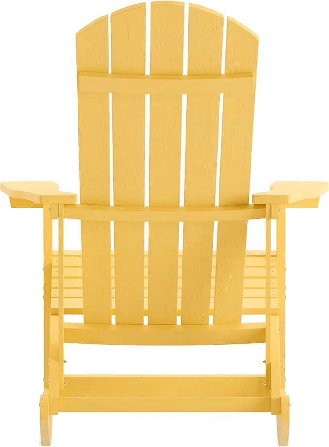 Flash Furniture Savannah Poly Resin Wood Adirondack Rocking Chair - All Weather Yellow Polystyrene - Stainless Steel Hardware