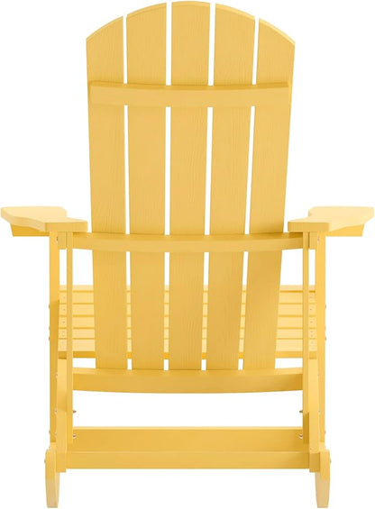 Flash Furniture Savannah Poly Resin Wood Adirondack Rocking Chair - All Weather Yellow Polystyrene - Stainless Steel Hardware