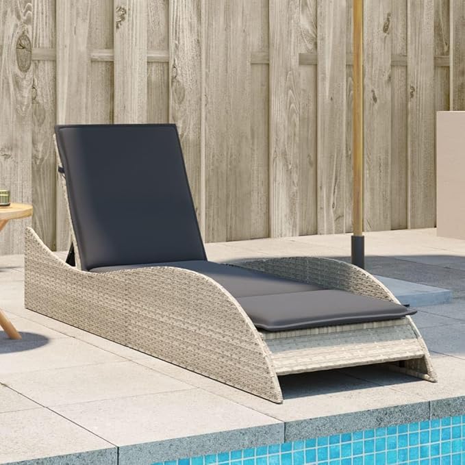 Light Gray Outdoor Chaise Lounge 31.8 x 9.3 x 11.3 in Wicker Pool Lounger with Adjustable Backrest & Washable Cushion - Photo 1