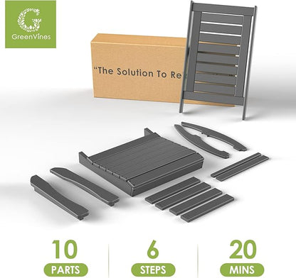 GREENVINES Outdoor Rocking Chairs | Set of 2 | Porch Rocker | HDPE Plastic | Grey | Oversized Rockers | High Back | Big & Tall | Ladder Back | for Patio Outside Backyard Balcony Garden